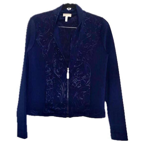 Escada Sport Vintage Zip Sweat Top Jacket Jacquard Plackett Navy Blue Womens S - Picture 9 of 12